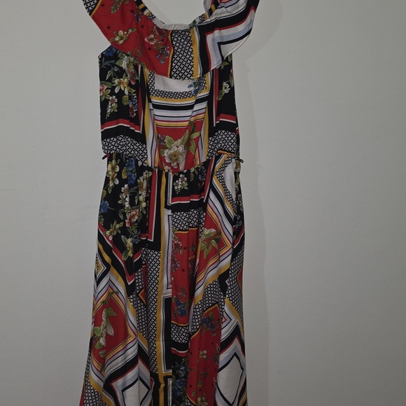 New York & Company Asymmetrical Patchwork Dress - Red, Black, White - Picture 3 of 4